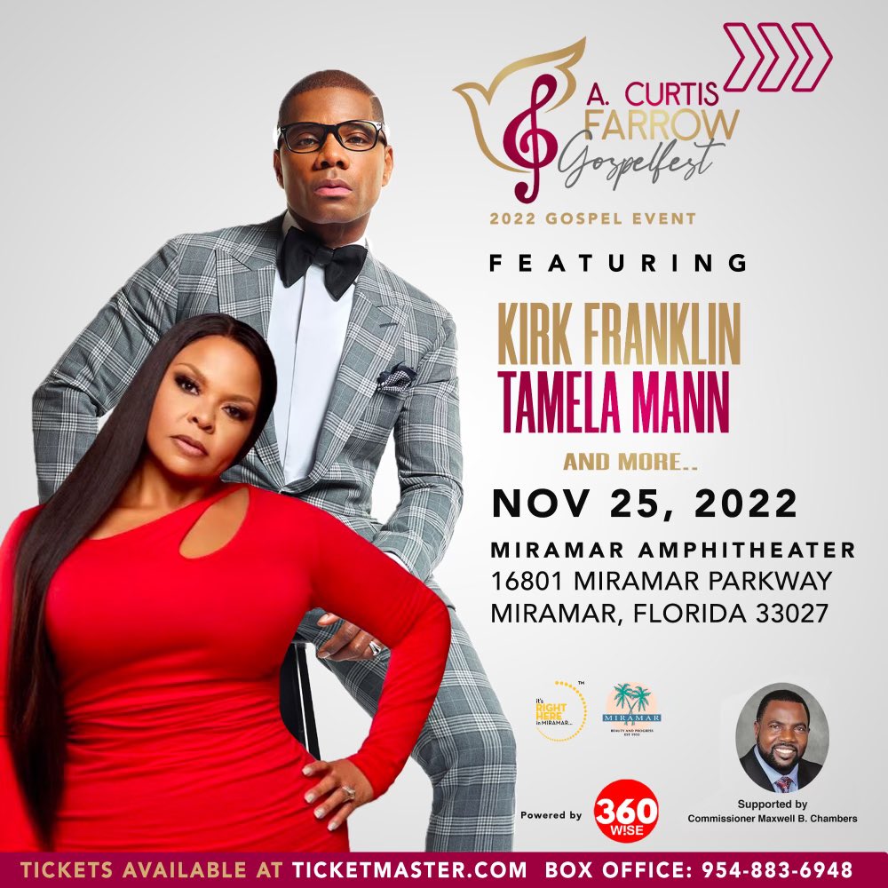 Event Alert 🚨 
Kirk Franklin has a special message for #southflorida
#ACurtisFarrowGospelFest2022 
#KirkFranklin 
#Miramar 
#Miami 
#PalmBeach 
#BrowardCounty  
#BlackFriday2022
#360Wise
#360WiseMedia