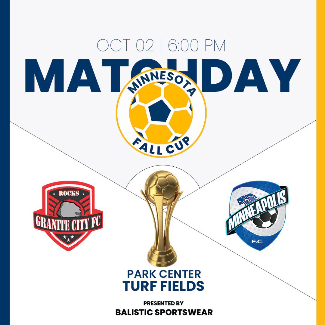 ⚽️ Next Fixture! 
🏆 MN Fall Cup
🆚 FC Minneapolis 
📍 Park Center HS
⏱ 6:00 pm CST
#WeAreRocks #mnfallcup2022