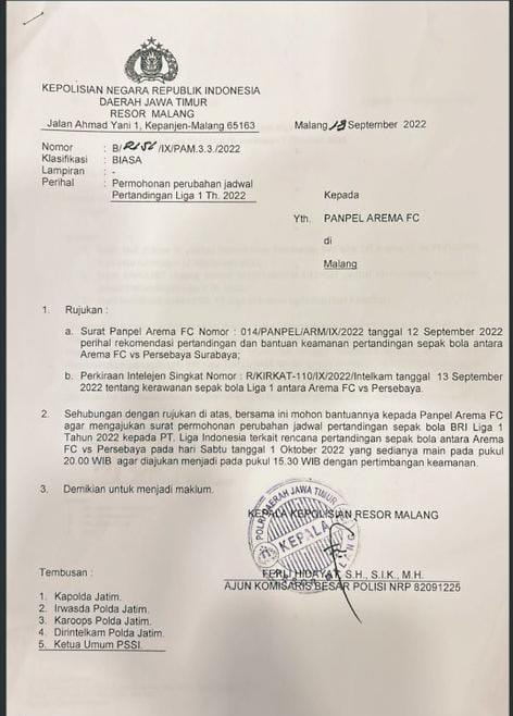 Padahal dari kepolisian udh antisipasi buat surat permohonan agar jadwal pertandingan di majuin jadi sore.
Tapi dari panpel gak ngegubris.

#PrayForKanjuruhan