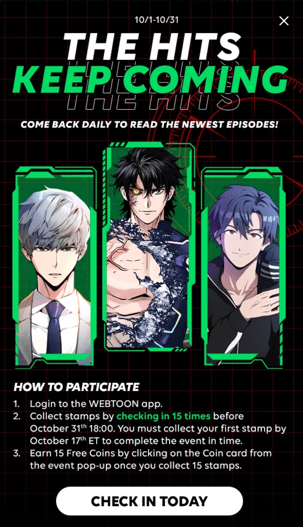 hoy on Twitter "WEBTOON free coins event 🪙 15 coins 🗓 whole month ️ log in 15 days this month