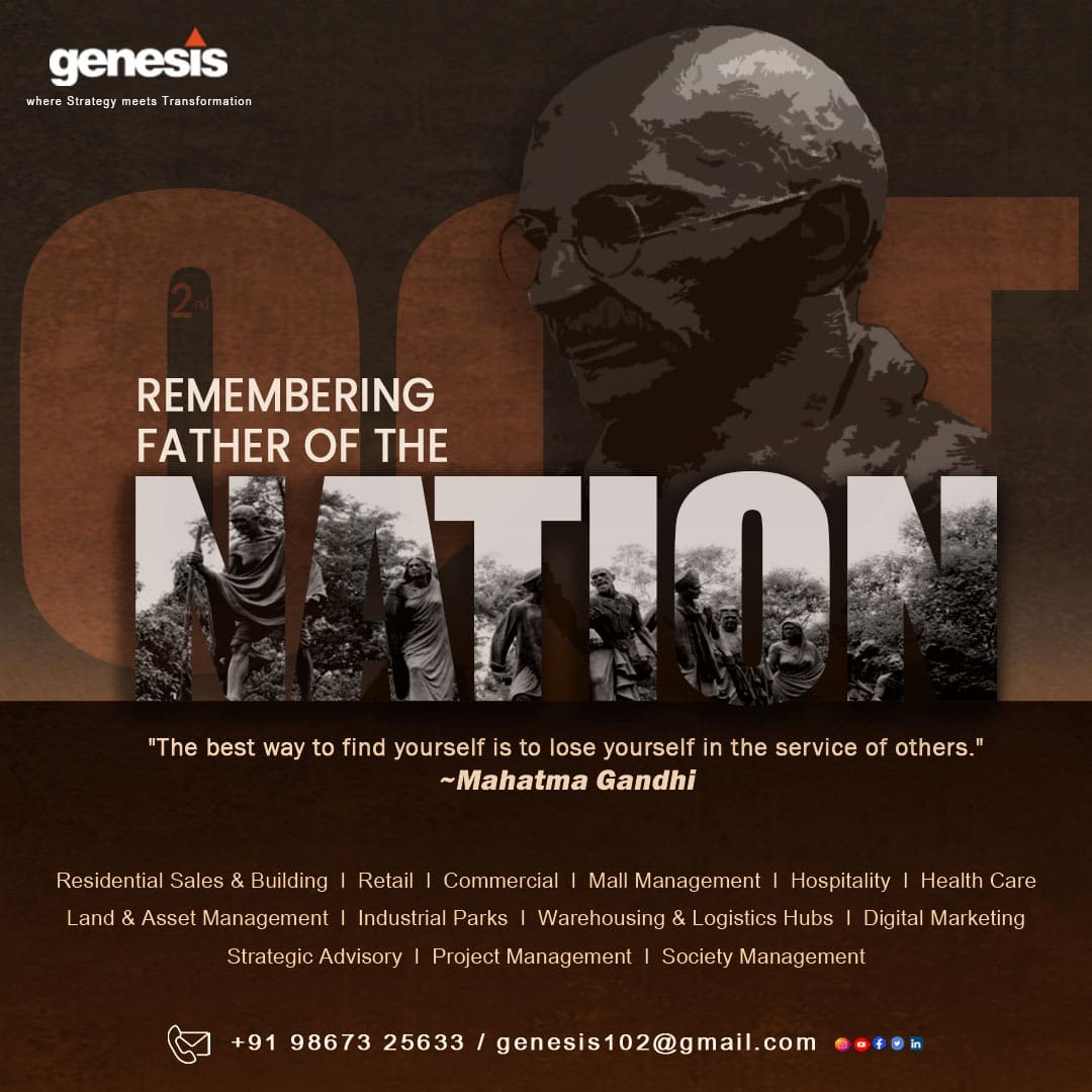 GenesisRealty1's tweet photo. Wishing you a very happy Gandhi Jayanti💐🌼🙏
#gandhijayanti #gandhijayanti2022 #genesis #retail #realtyestate #franchisingbusiness #entertainmentbusiness #mallmanagement #marketingstrategy #businessstrategy #2oct #projectmanagement https://t.co/YJhJ4TSdR1