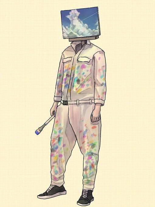 今日は「美術を楽しむ日」ということで、キャンバス頭さんを描きました。#objecthead #異形頭 