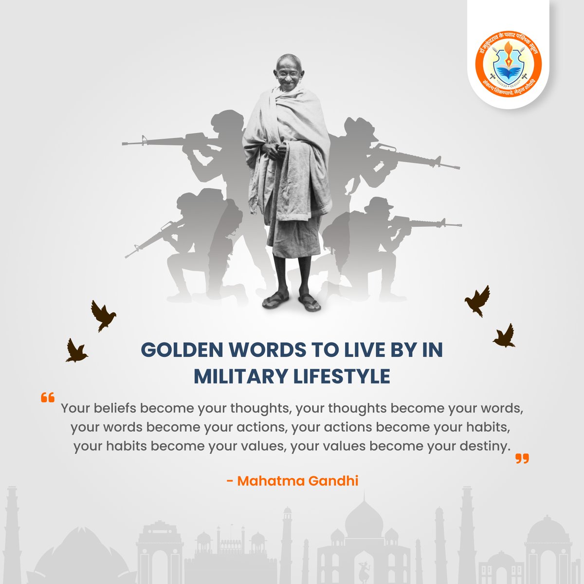 mkppsofficial's tweet photo. Every gentleman and lady cadet looking towards a fulfilling career to serve the nation must adopt these words of wisdom by Bapu.His teachings and actions are difficult to inculcate but adopting them will make you an asset to the nation!
#mkpps #MahatmaGandhiJayanti #GandhiJayanti https://t.co/kbJAEDW1nP