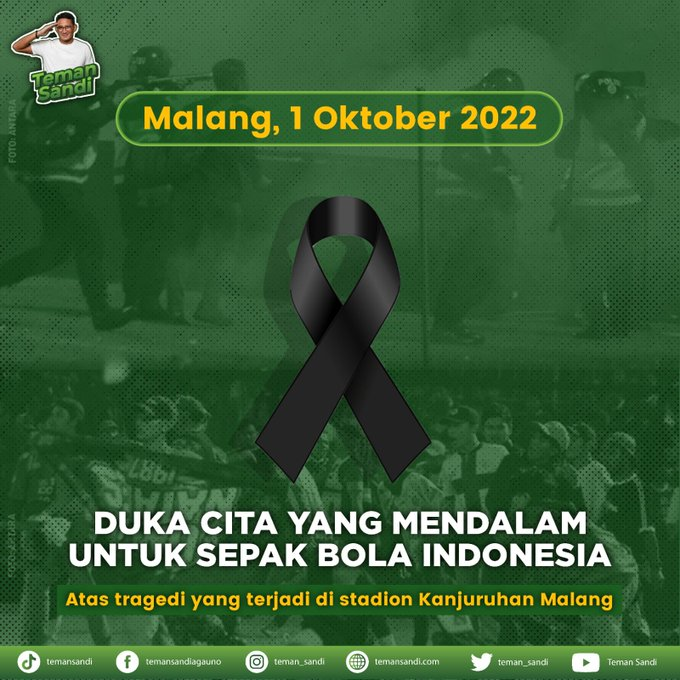teman_sandi's tweet photo. Turut berduka cita atas meninggalnya para korban. Dan semoga keluarga yang ditinggalkan diberi ketabahan.
Sejatinya sepak bola adalah hiburan bagi kita semua.

Kemanusiaan diatas segalanya.

#Temansandi #PrayForKanjuruhan https://t.co/qJQnYAmzKF