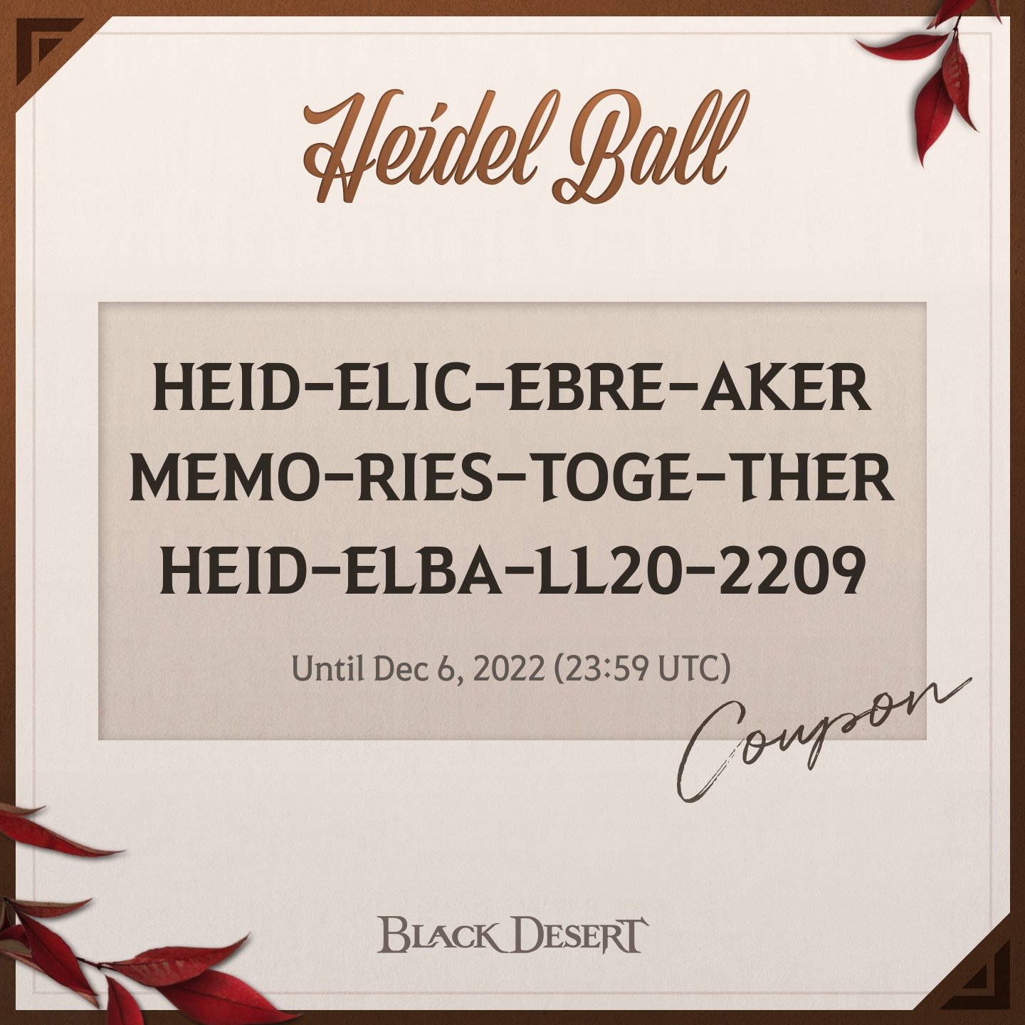 Black Desert Online PC on Twitter "Don't Miss the Heidel Ball Coupons