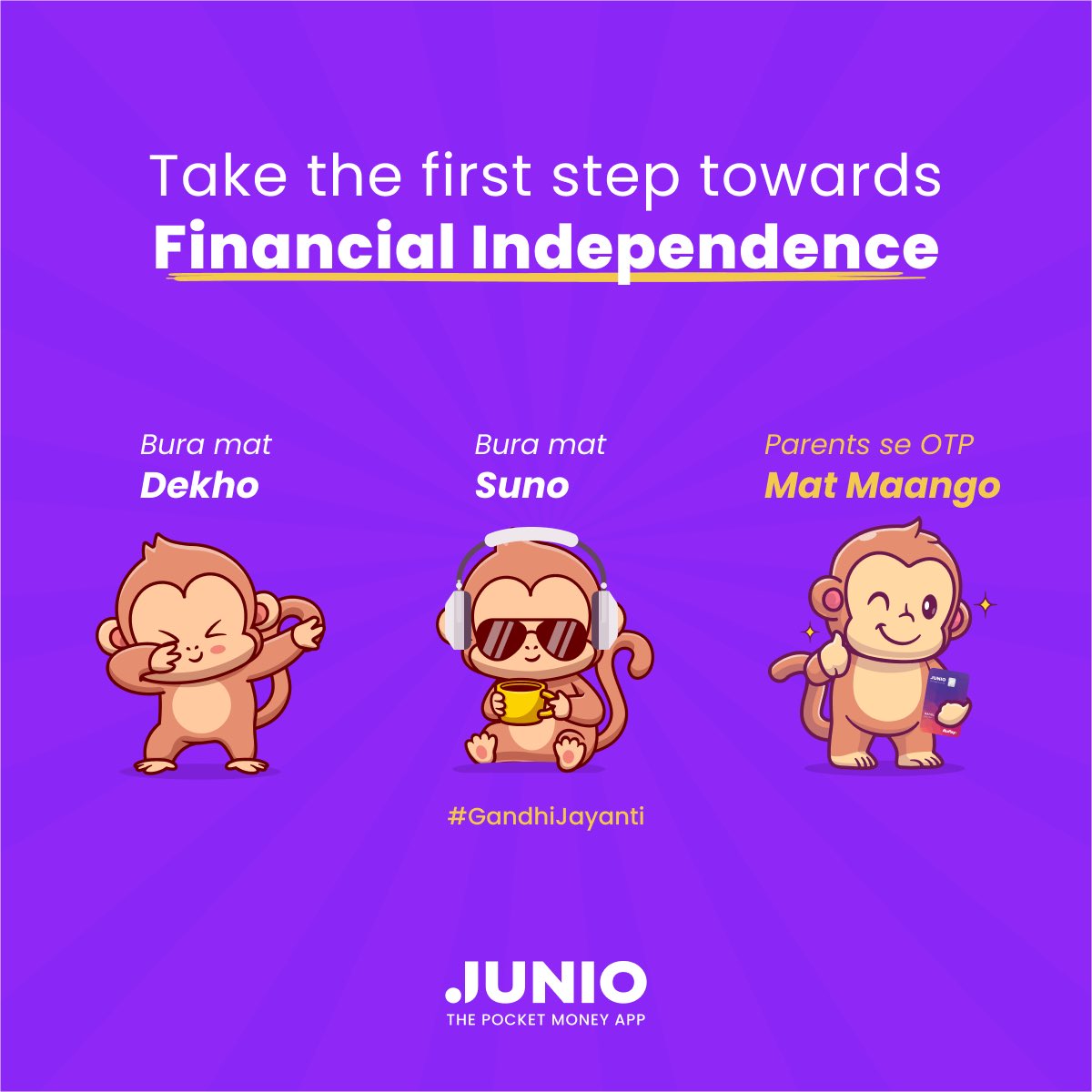 junio_in's tweet photo. Be the change you really wish to see in the world. Get your very own #JunioCard 💳
#GandhiJayanti https://t.co/CsDSlSrGel