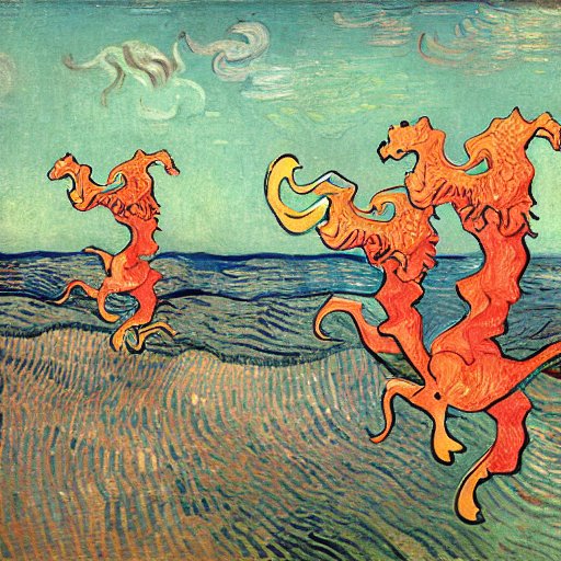 finitistisch's tweet photo. Was tinkering much of the evening with one of the stable diffusion models online with variations of the prompt "flying golden seahorses" (I know pretty random) https://t.co/PyyYHEKxru