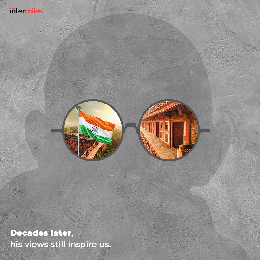 InterMiles's tweet photo. This #GandhiJayanti, let's remember his empowering perspective to foresee the change he strived to live in, a free India. 🇮🇳

#InterMiles #GandhiJayanti2022 #mahatmagandhi #Bappu #SSWatch #Festivepost #Mahatma #MahatmaGandhiJayanti #Gandhiji #GandhiJayantiSpecial https://t.co/BajkQD8JA4
