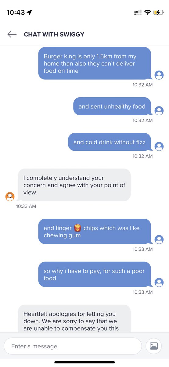 gaganabh's tweet photo. Yesterday night my birthday dinner was spoiled by @Swiggy and @BurgerKing and after such a pathetic experience they are saying they can’t refund my hard earned money. 
I will never ever again order from Swiggy app, will prefer @zomato @eatclub @eatsureofficial in future https://t.co/tLG3OMnkO9