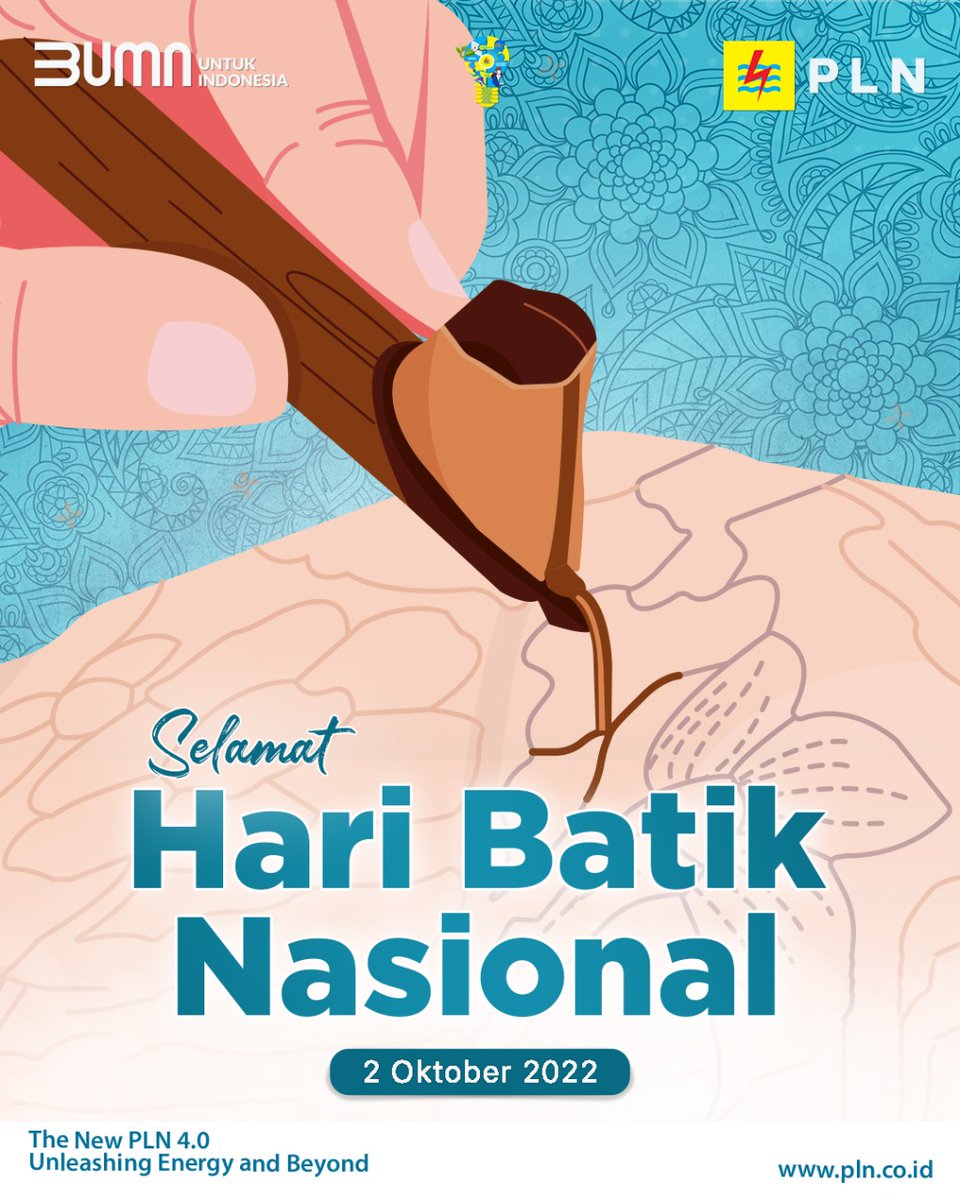 plnuidbali's tweet photo. Batik sebagai warisan dunia, kaya akan simbol dan filosofi kehidupan rakyat Indonesia.

Dunia sudah mengakui batik merupakan kebudayaan asli yang dimiliki bangsa Indonesia.

Selamat Hari Batik Nasional!

#PLN #UnleashingEnergyandBeyond #PLNUntukIndonesia #HariBatikNasional2022 https://t.co/IXtXguH6fL