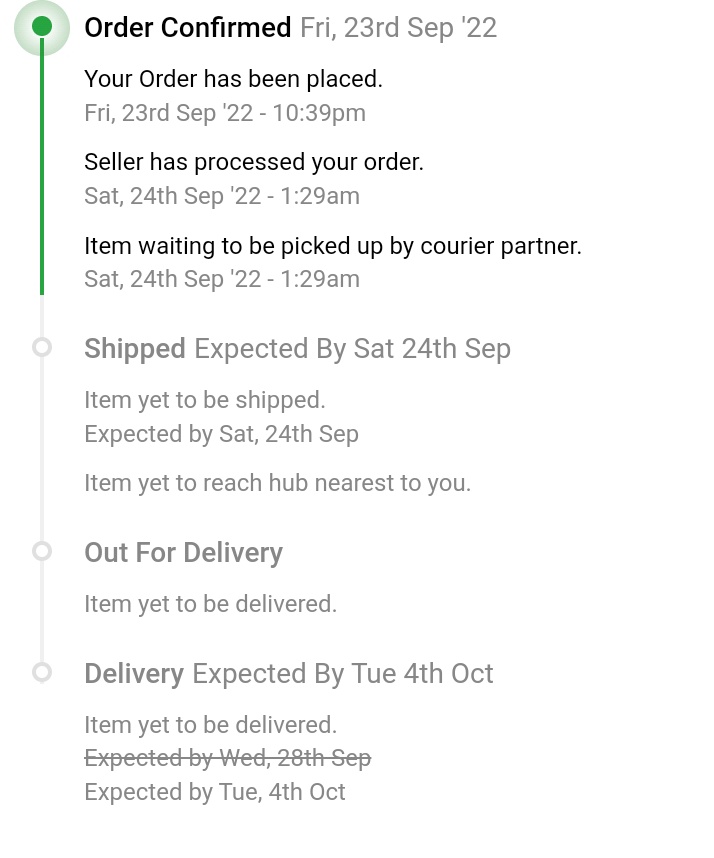 AmmuGopinath2's tweet photo. There's absolutely no updates on my order trackn aftr sep24th.was supposd 2 b deliverd on 28th sep, u changd it to 4th oct i.e, day after! Bt y no progress n trackng??!! Absolute mishap! Sue u in consumer court if ordr nt receivd on 4th oct#FlipkartBigBillionDays #truecomretail https://t.co/PuZCtXxhdS