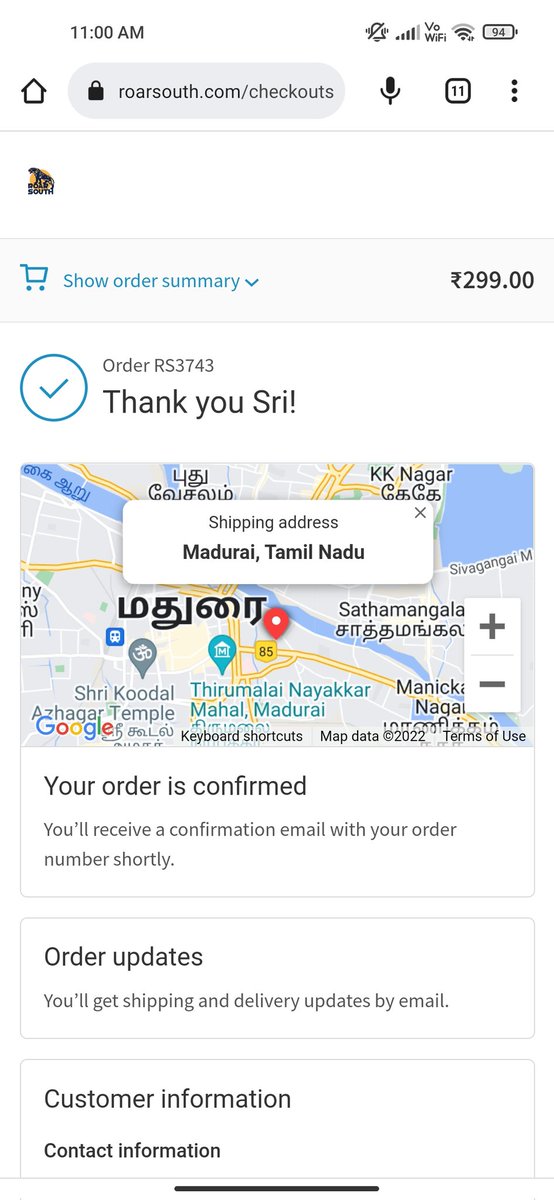 Ordered for the first time from your Roarsouth @itisprashanth brother. Hope, it'll be a great product and looking forward to order manyy if i really like it. ❤️