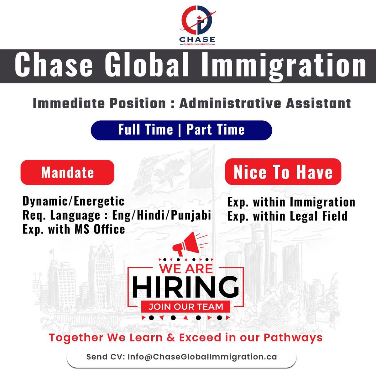 ChaseGlobalGro1's tweet photo. Great News 🎉  We 📍Chase Global Immigration Group are expanding, so as our Team 👫👭👬 is growing.🏔
#chaseglobalimmigration #Team #hiring #calgaryNE #teamworkmakesthedreamwork #yyc #calgary #canada #chaseyourdreams 🎬 https://t.co/XN9UGnsB63