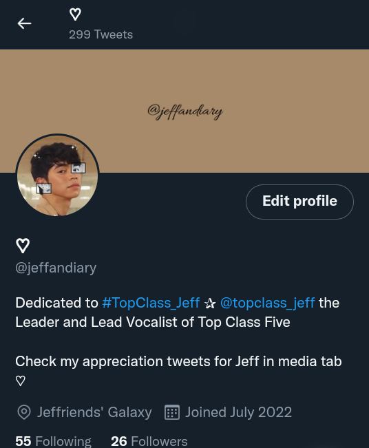 jeffandiary's tweet photo. Just screenshot my updated bio &amp; your profile<3 can't wait to your official group name!

I will support you @topclass_jeff 'til the end🫶🏻
I'll keep posting tweets about my appreciation—to show your creativity, talent &amp; being kind to the world✨

—your supporter since Top Class💛 https://t.co/EbtG6ZdXlv
