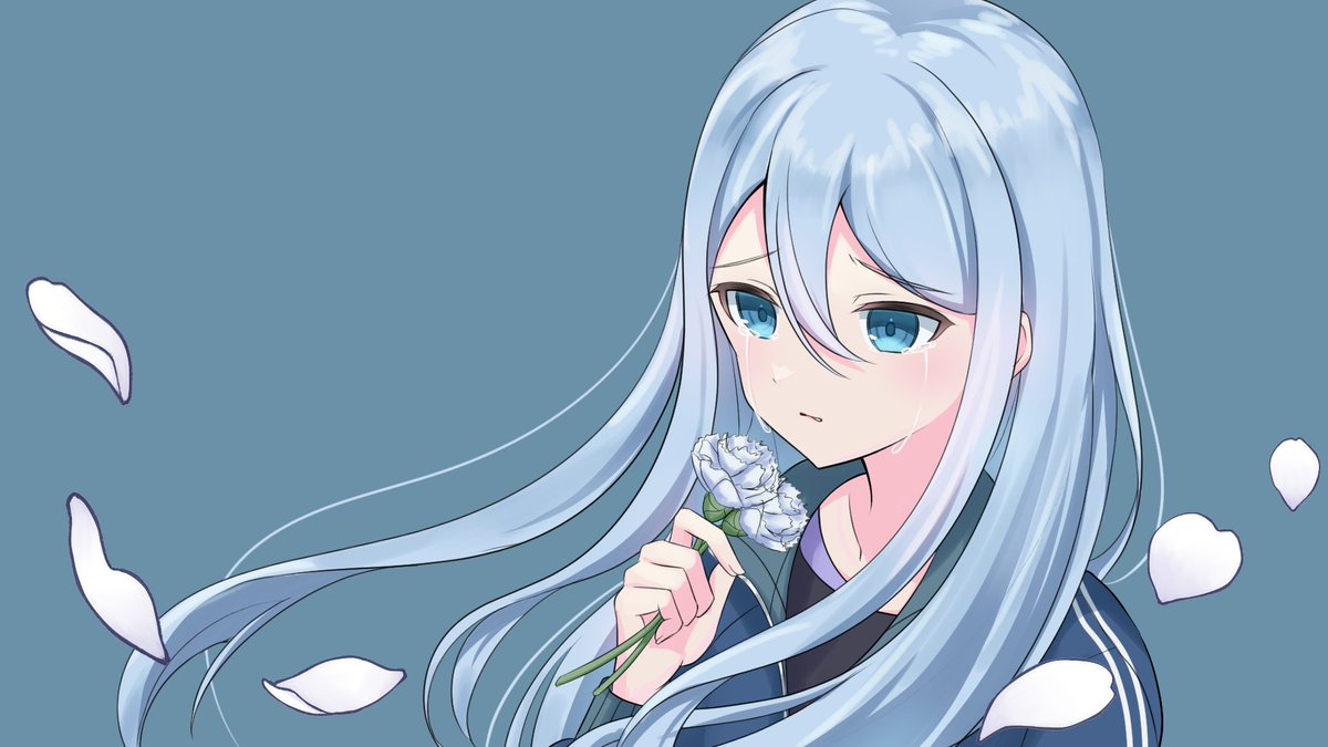 1girl flower long hair solo holding flower blue eyes holding  illustration images