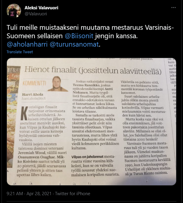 kasperia's tweet photo. @TVikama Onko Bisons Varsinais-Suomen maakuntajoukkue? Tuliko mestaruus Varsinais-Suomeen? No ei tullut! Ettekö jo ymmärrä? https://t.co/MLsnGm72gT