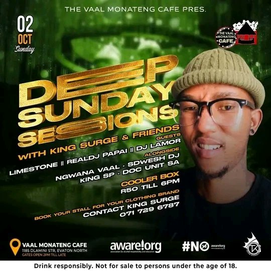 LimeStone4Real's tweet photo. Today's Movements:

📌 Metsing Carwash and Shisanyama
(#SundaeGroove)
📌 Vaal Monateng Cafe
(#DeepSundaySessions)
📌 Bakgatleng Pub and Grill
(#DeepSundayChillas)

Will you be there?

#djlife #housedj #housemusic #weekendvibes #clubdj #eventdj #sundaysessions #VaalTwitter https://t.co/BUvGdYLg2a