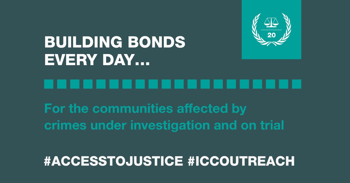 #AccessToJustice #ICCOutreach  

Outreach informs and engages with: 

➡️ survivors 
➡️ victims’ families 
➡️ supporters of the accused
➡️ community members that were touched by the conflicts 
➡️ professionals 
➡️ and other interested members of the public 

#MoreJustWorld