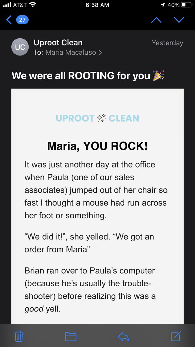 missmariamac's tweet photo. Dying 💀 Short story on an order confirmation email for @UprootClean pet hair cleaner 🍾 🥂 #uprootclean #EmailMarketing https://t.co/FX6a7obxkV