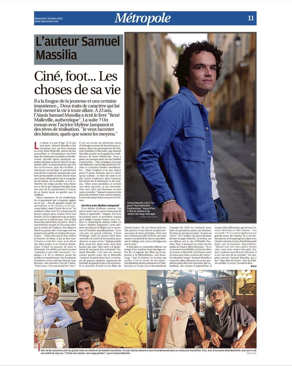 Notre Tonton #renemalleville ce matin dans <a href="/laprovence/">La Provence</a> 🫶

#Marseille #laprovence <a href="/renemalleville/">René Malleville</a> @MassiliaSamuel #jeanpaulbelmondo #rt #RETWEEET