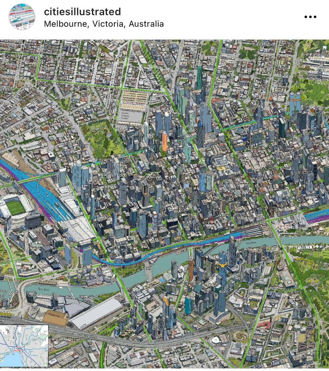 When I look at this lovely illustration of Melbourne all I can see is our failure to increase density north of the CBD.