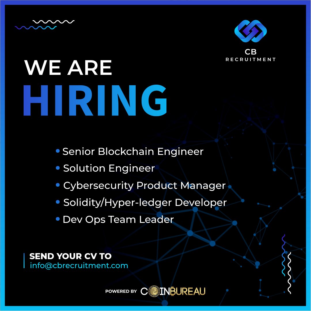 We are currently #hiring for these roles and many more! 🎉

Check out our website for a full list of jobs and descriptions 👇

cbrecruitment.com

#Web3 #newjob #recruitment