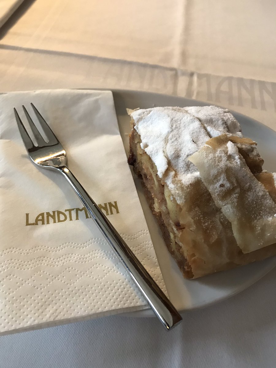 AitchL1's tweet photo. Trying the strudel at the @cafe_landtmann. Lovely. Delicate and not too sweet. Thanks @Rick_Stein for the recommendation. https://t.co/pGqRGtdNqc