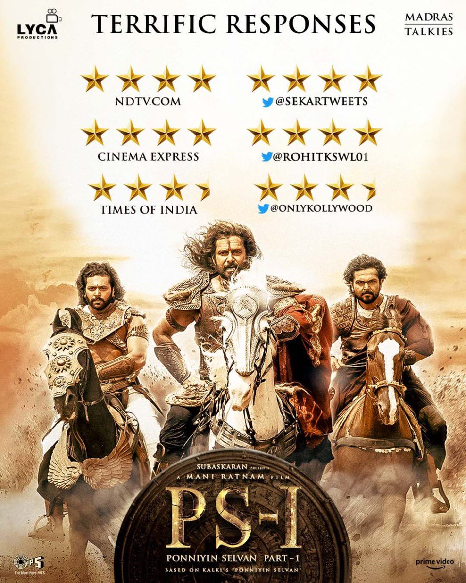 MadrasTalkies_'s tweet photo. Thank you for all the love!

Join the chola adventure with us!

Catch #PS1 in Theatres near you.

#PonniyinSelvan1 #ManiRatnam @arrahman @LycaProductions @tipsofficial @tipsmusicsouth https://t.co/yD4h4N1ZNQ