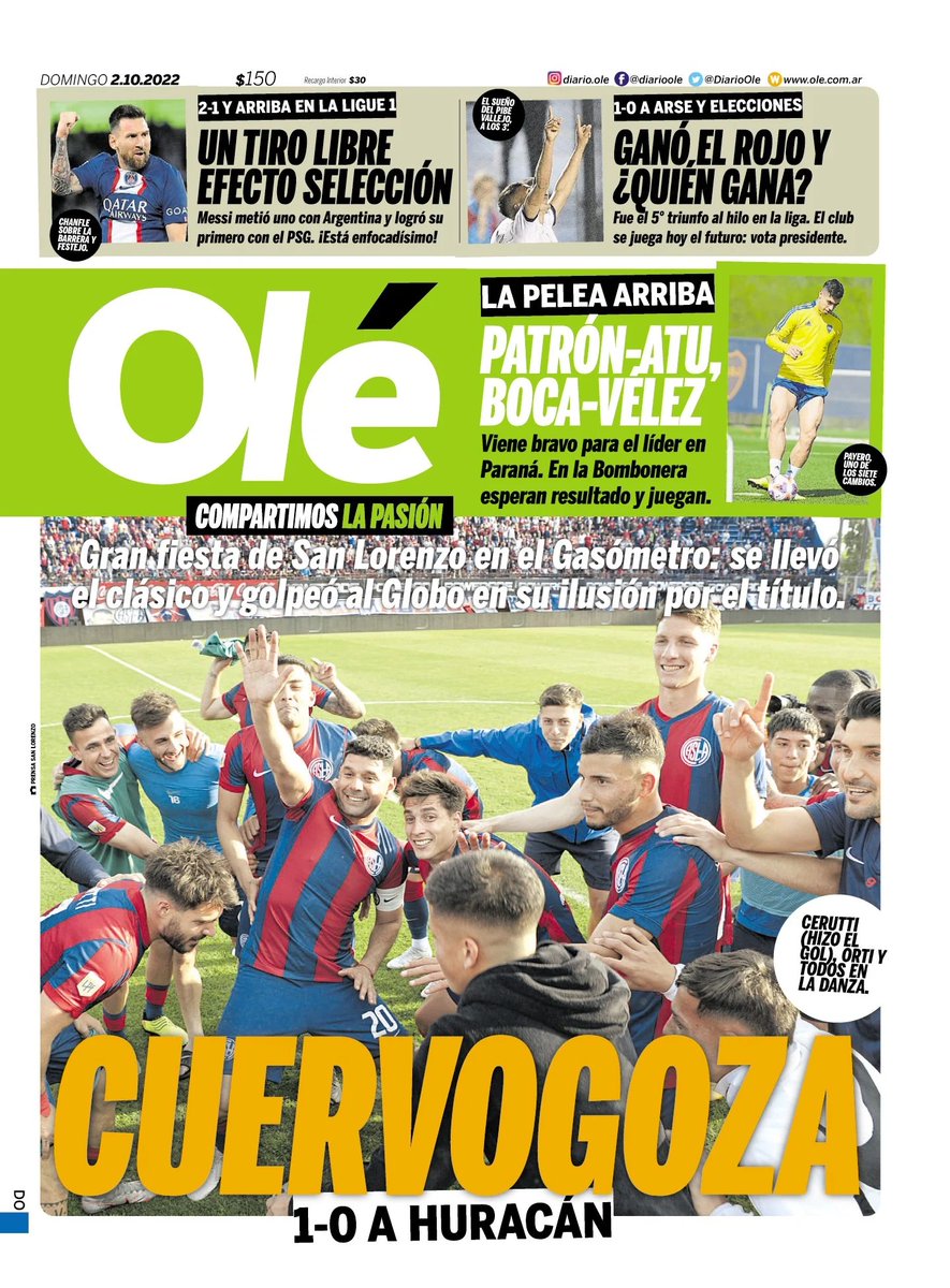 DiarioOle's tweet photo. 📰 #LaTapaDeOlé | Domingo 2 de octubre https://t.co/34EpKyDg97