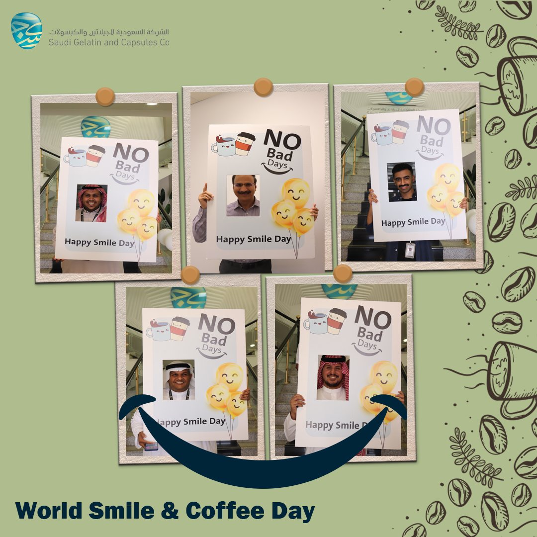 SaudiGelCap's tweet photo. Happy international smile &amp; coffee day !! Smiling is contagious! Share a smile with someone today :)

#worldsmileday
#worldcoffeeday 
#Saudi_Gel_Cap https://t.co/OUOAjwqTdE