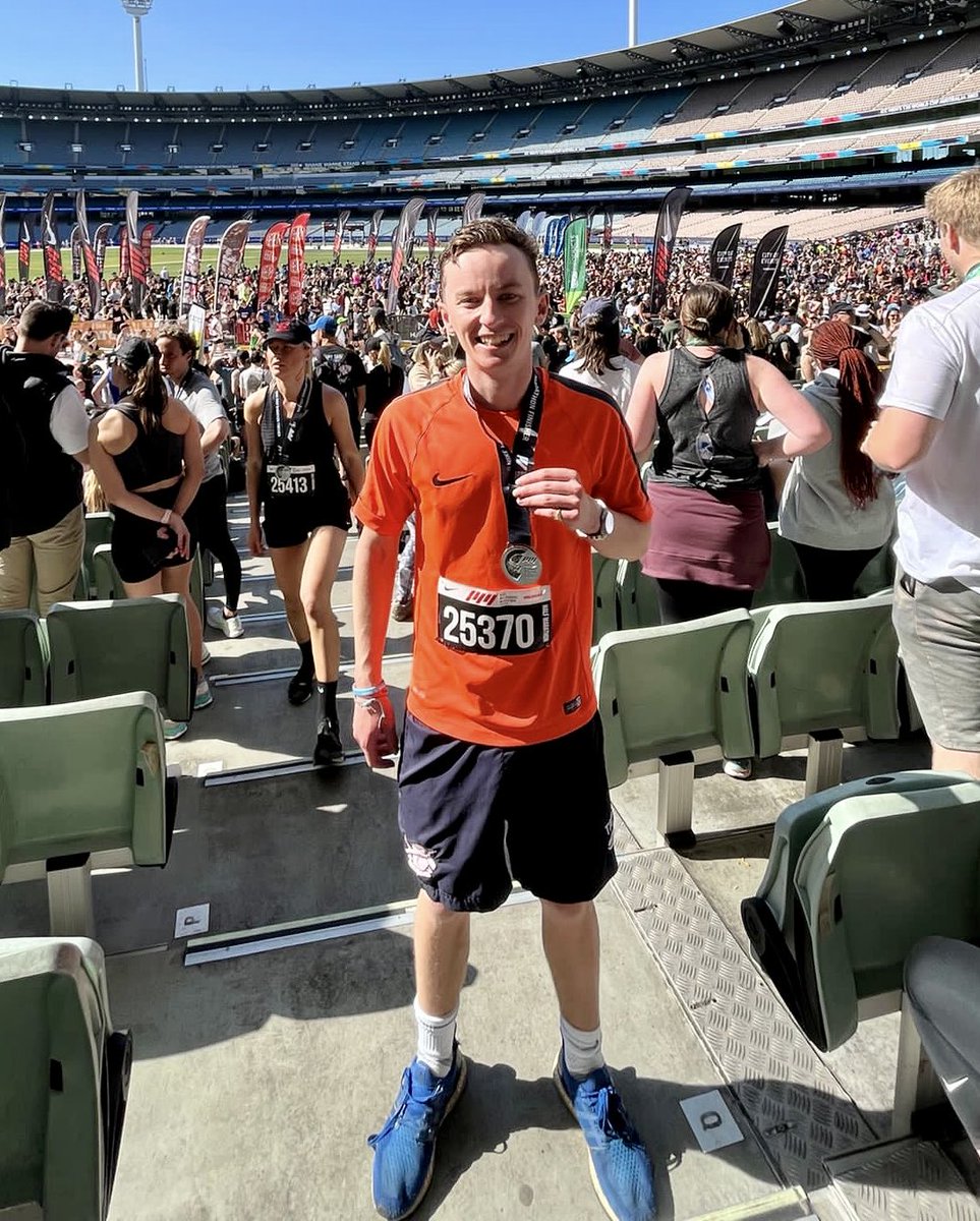 sebpollngton's tweet photo. Talking of marathon ⁦⁦⁦@LondonMarathon⁩  - huge congratulations ⁦@tom_pollington⁩ on today’s Melbourne half-marathon finishing 1:45:58 ⁦@melbmara⁩ #MelbourneMarathon #Festival in ⁦⁦@MCG⁩ 🏃🏼‍♂️#FlyingFlag 🇬🇧 #Australia #DownUnder 🇦🇺 https://t.co/E2MG6DuhB8