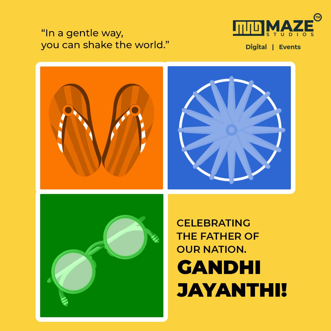 Madmazestudios's tweet photo. Wishing you all a happy Gandhi Jayanti.
#GandhiJayanti #gandhiji #nonviolence #fatherofnation #madmaze #events #digital https://t.co/8Ql5ZqXEHb