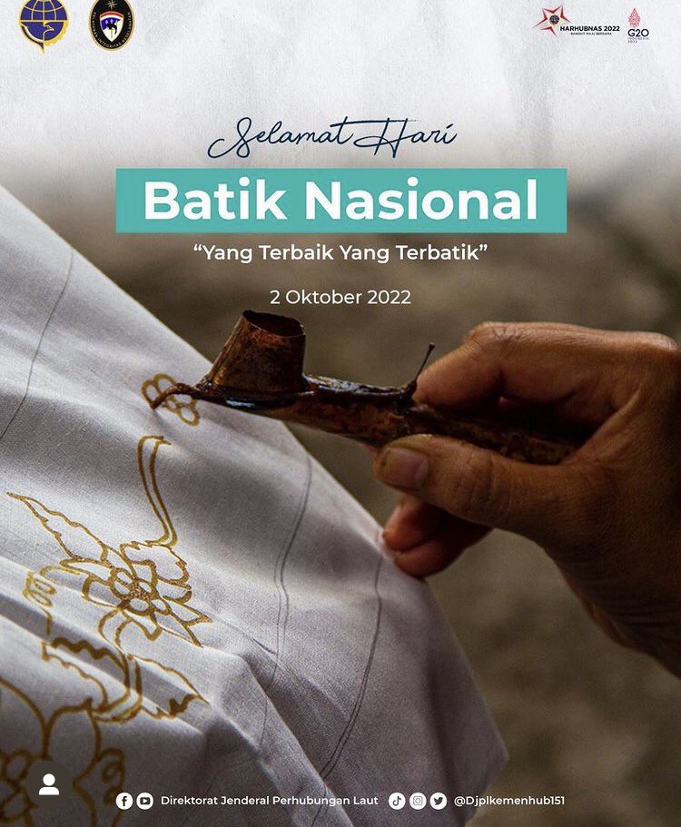 Selamat Hari Batik Nasional 2022!

Mari lestarikan dan berdayakan batik sebagai simbol keragaman budaya Indonesia yang harus kita jaga!

Yuk, bangga kenakan batik sebagai bentuk identitas bangsa dan warisan budaya kita!🇮🇩 

<a href="/budikaryas/">Budi Karya Sumadi</a> <a href="/kemenhub151/">Kemenhub RI</a> <a href="/djplkemenhub151/">DJPL Kemenhub 151</a>