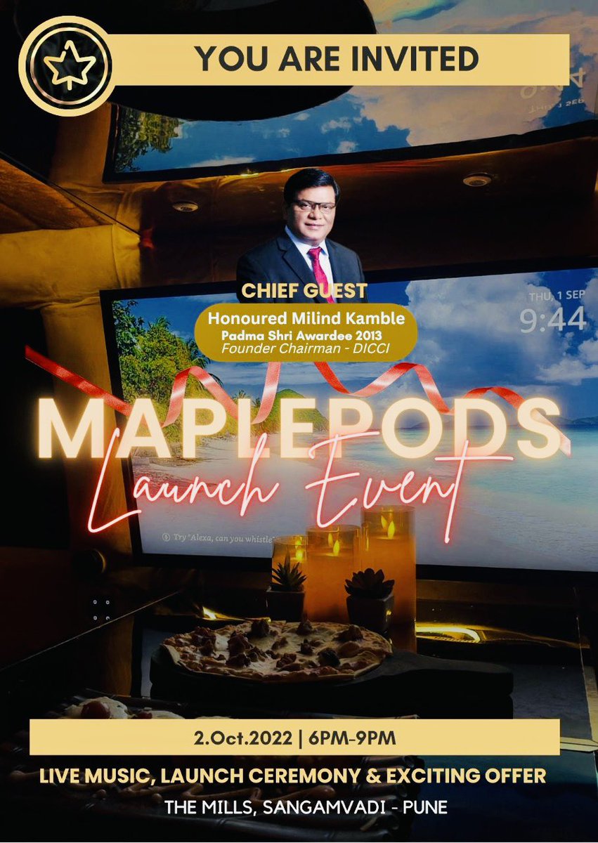 DrMilindKamble's tweet photo. Today inaugurating MAPALPODS at The Mills (trending place of Pune). Please visit and support young Startup Mr Ayush singh.
@DICCIorg @startupindia
#Maplepods #youngstartups https://t.co/ScYFVOqz4Y