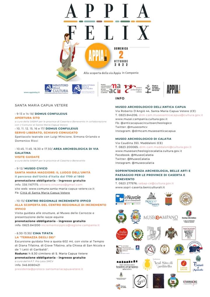 #AppiaDay2022
#domenicalmuseo
#festadeinonni2022

👀💢Il conto alla rovescia sta per terminare!
Vi aspettiamo con 31 eventi in 10 comuni attraverso un itinerario lungo circa 100 chilometri: da Mondragone a Benevento!

Non mancate!🖐️💯