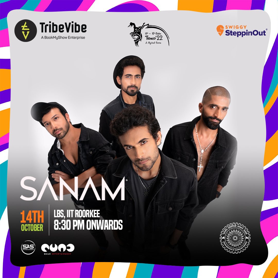 TribeVibeLive's tweet photo. TribeVibe in collaboration with @SteppinOutIndia presents a evening with the spectacular @Sanam_Official

Bring your Bollywood moves to the dance floor at @iitroorkee's #thomso fest on 14th October, 8 pm onwards
@quadent
#sasentertainment

@shovenshah
#Tribevibe https://t.co/N1INW9sp1U