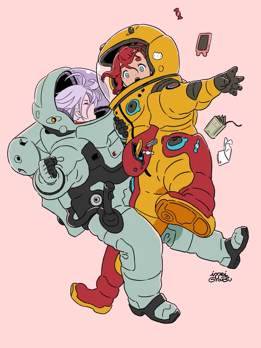 また水星1話に登場したスレッタの上京スーツとミオリネの脱出スーツ、デザインしました。他に学園パイロットスーツやメカニック課&教員の衣装、モブの方々の宇宙服やベネリットのデリングやサリウス&秘書の方々の衣装等、今回ありがたいことに衣装関係も沢山やっております〜#水星の魔女 #G_Witch 