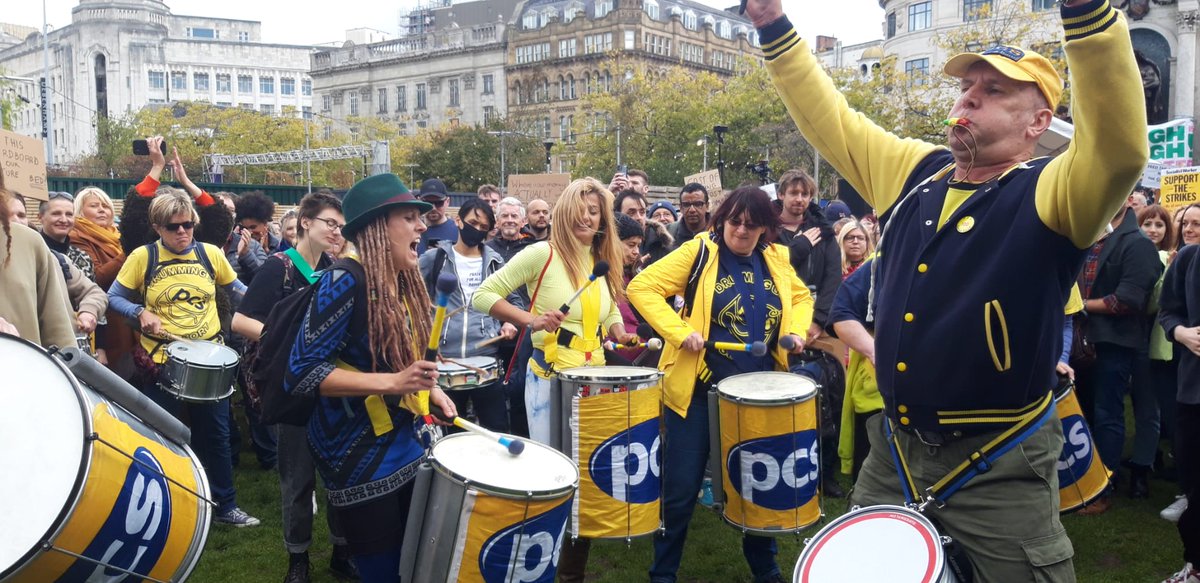 PCS_Samba_Band's tweet photo. Great pictures from Eira of the band on the march and rally in Manchester yesterday! #justiceforaction #EnoughIsEnough #dontpayuk https://t.co/HLel7WqzJ8