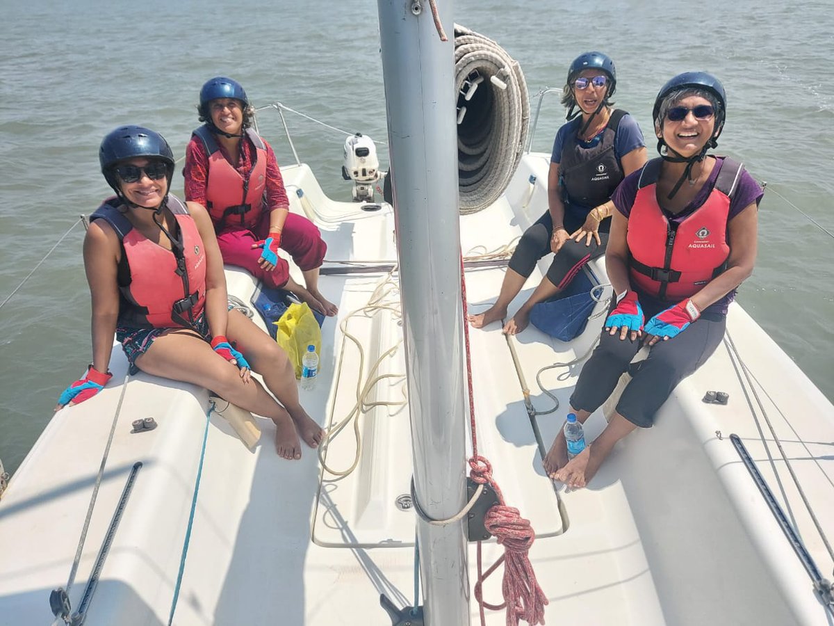 Aquasail's tweet photo. 4 #women in a #boat. Set to #sail as a team. #Wind is a lovely comfortable 8 knots plus. It's exhilarating

Call us now to get special offers on 9004493202/203/210
#sailboat #boat #boating #goa #GoAquasail #mumbai #gateway #mandwa #sea #season #waves https://t.co/OC5NJVLTSC
