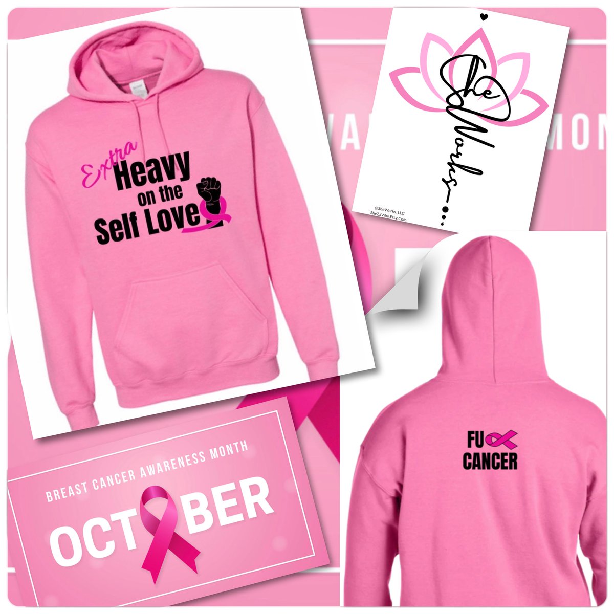 vibe_za's tweet photo. In honor of Breast Cancer Awareness Month 💖, We have launched our Limited Addition “EXTRA HEAVY ON THE SELF LOVE” Hoodies &amp; T-Shirts for the month of October 🎀 Get yours while supplies last ✨LINK IN BIO✨ #Etsy 
#breastcancerawareness 
#womenshealth https://t.co/0Il7F6VjAk