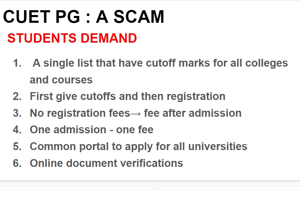 CUET PG : A FEE SCAM 
We want Justice
One admission one Fee !! 
No registration before cutoff list!! 
#CUETFEESCAM #cuetpgscam 
@DG_NTA @mamidala90 @EduMinOfIndia @PMOIndia