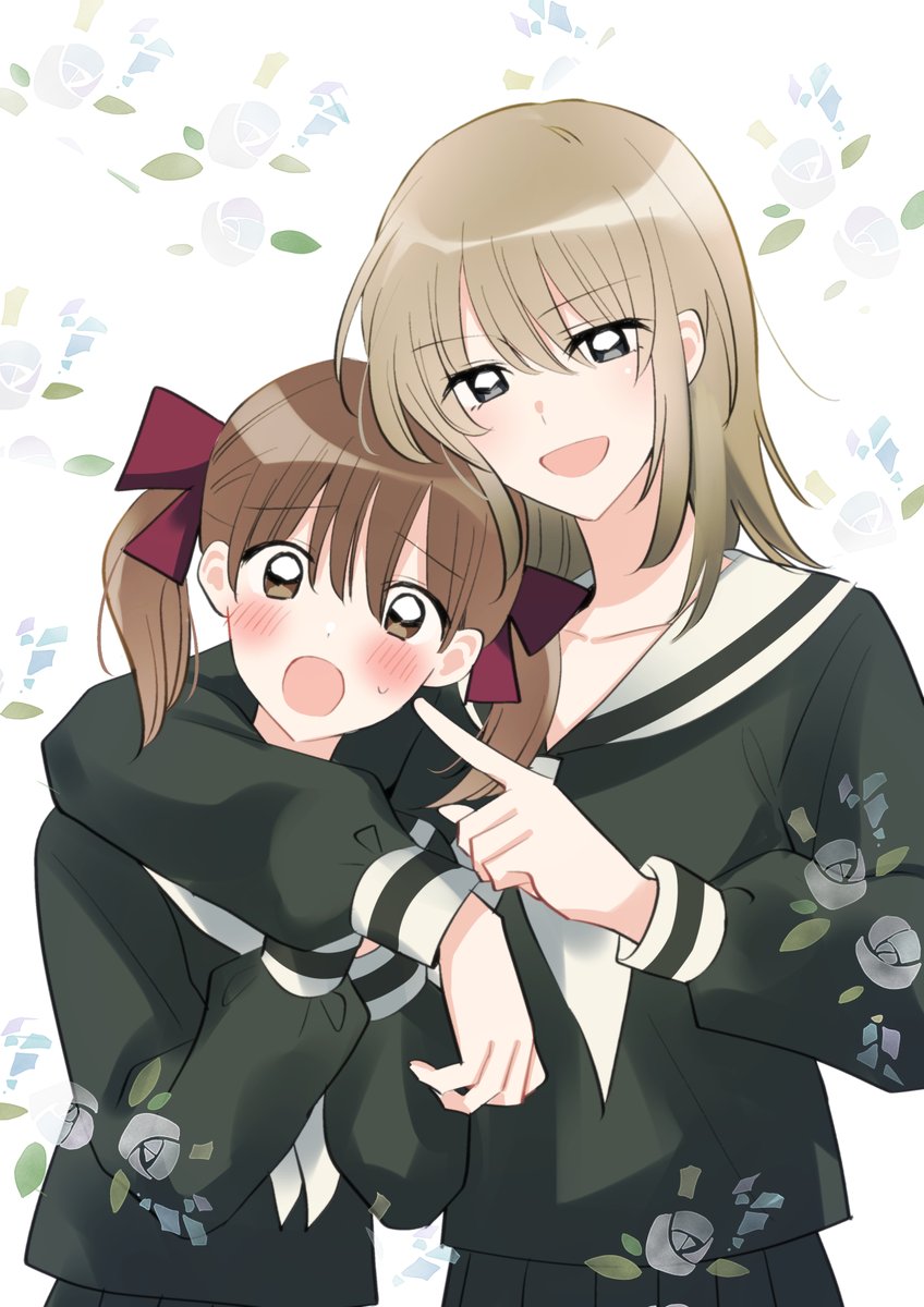 fukuzawa yumi multiple girls 2girls school uniform brown hair twintails blush serafuku  illustration images