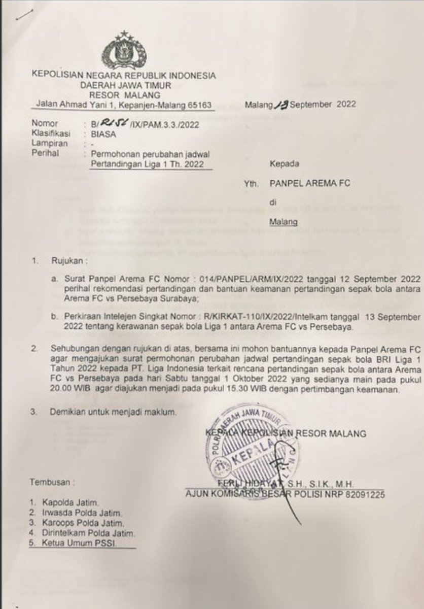 PartaiSocmed's tweet photo. Tidak membela Polri, tapi memang sudah ada rekomendasi dari Polri agar laga dimajukan demi pertimbangan keamanan tapi diabaikan oleh panpel https://t.co/Noq5oPWPp2