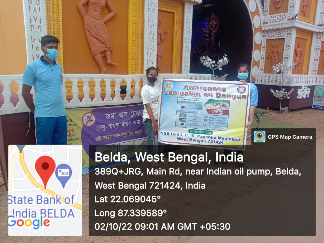 NSSUnit2_Belda's tweet photo. Our NSS volunteers are participating in Awareness campaign on Dengue in a Durga Puja Pandal at Belda on 2nd Oct, 2022. @rdnss_kolkata @_NSSIndia @BreakDengue @_NSSAwards @YASMinistry @HarGharTiranga_ @durgapujatour https://t.co/3mPswZyUrA