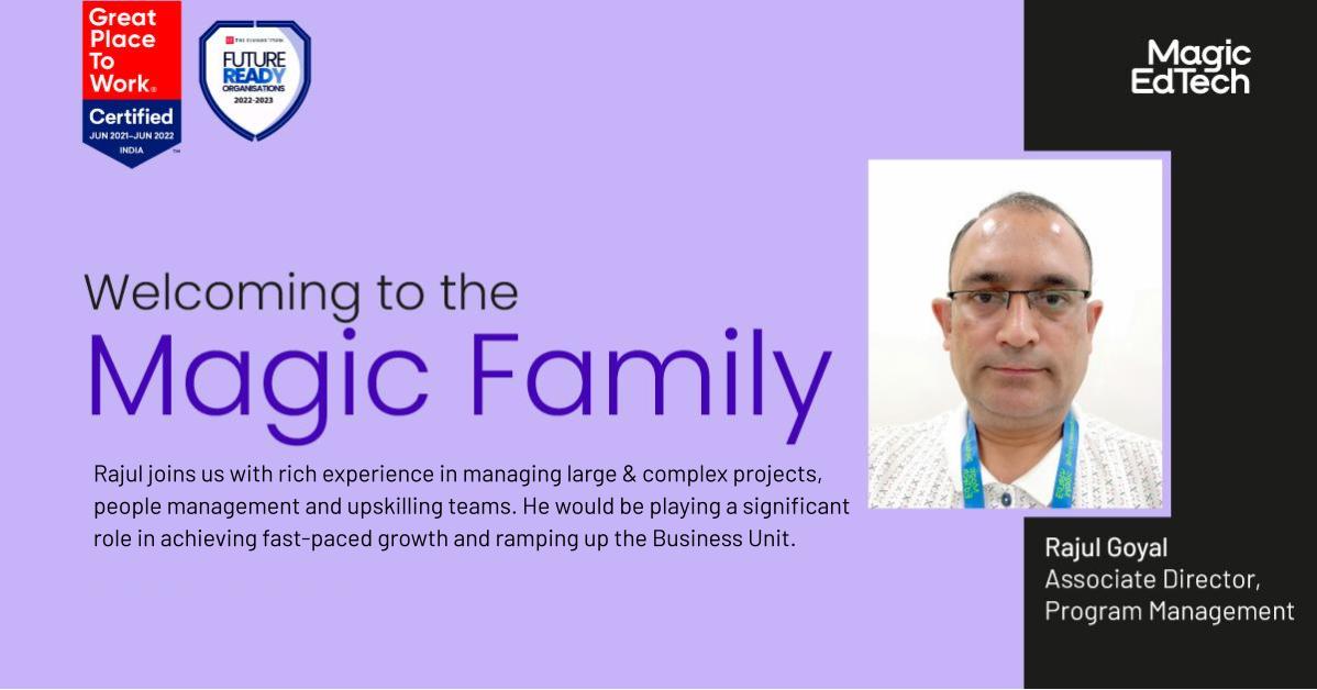 magicedtech's tweet image. At Magic EdTech, our people are the ones who truly help the organization &quot;Make Magic Happen&quot; each day. We&apos;re proud to welcome Taranjeet Singh, Rajul Goyal, Arpit Daniel Das &amp;amp; Monika Nanda to our growing team!

#MagicEdtech #NewJoiners #GPTW #greatplacetowork #futureready #team