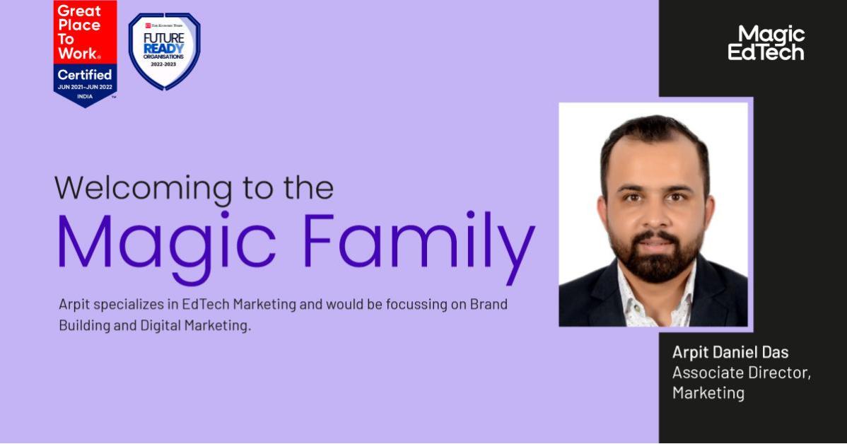 magicedtech's tweet image. At Magic EdTech, our people are the ones who truly help the organization &quot;Make Magic Happen&quot; each day. We&apos;re proud to welcome Taranjeet Singh, Rajul Goyal, Arpit Daniel Das &amp;amp; Monika Nanda to our growing team!

#MagicEdtech #NewJoiners #GPTW #greatplacetowork #futureready #team