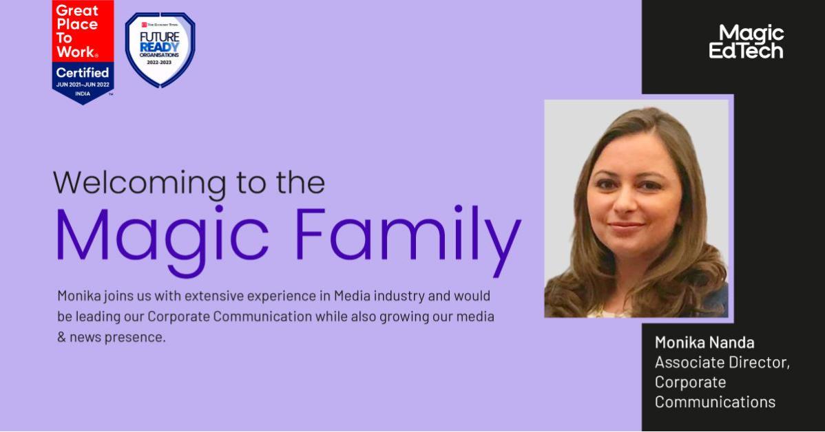 magicedtech's tweet image. At Magic EdTech, our people are the ones who truly help the organization &quot;Make Magic Happen&quot; each day. We&apos;re proud to welcome Taranjeet Singh, Rajul Goyal, Arpit Daniel Das &amp;amp; Monika Nanda to our growing team!

#MagicEdtech #NewJoiners #GPTW #greatplacetowork #futureready #team