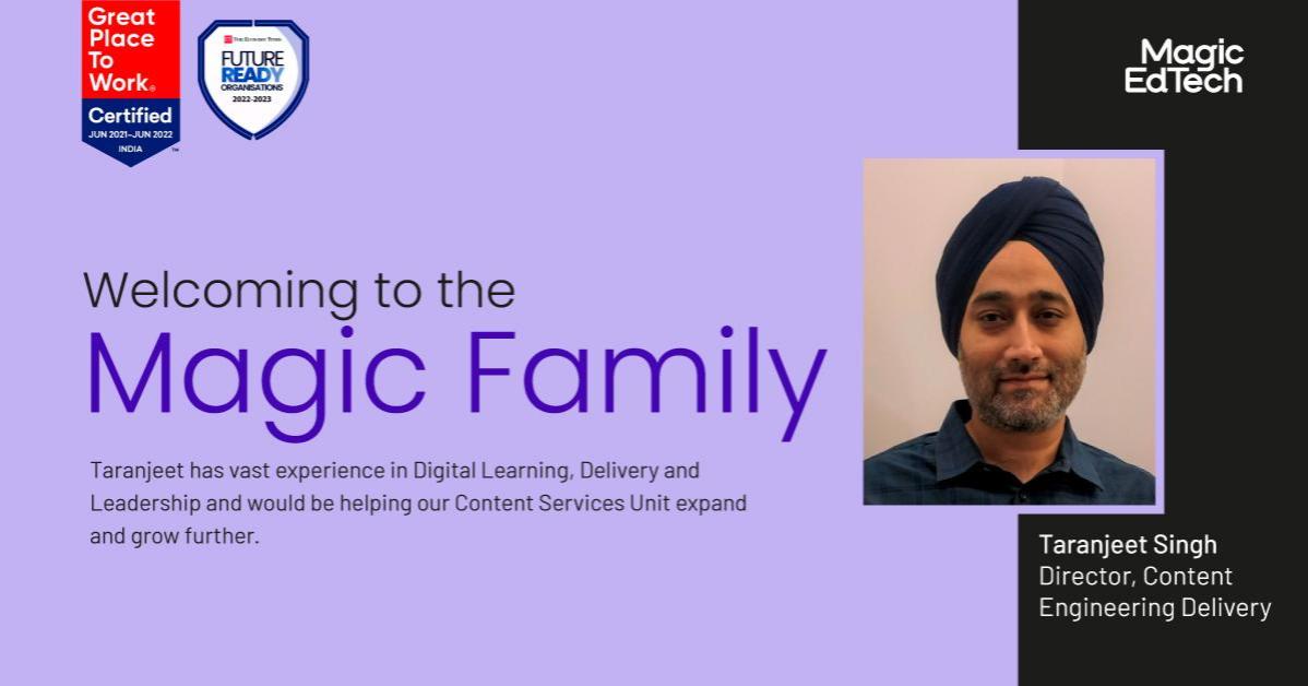 magicedtech's tweet image. At Magic EdTech, our people are the ones who truly help the organization &quot;Make Magic Happen&quot; each day. We&apos;re proud to welcome Taranjeet Singh, Rajul Goyal, Arpit Daniel Das &amp;amp; Monika Nanda to our growing team!

#MagicEdtech #NewJoiners #GPTW #greatplacetowork #futureready #team