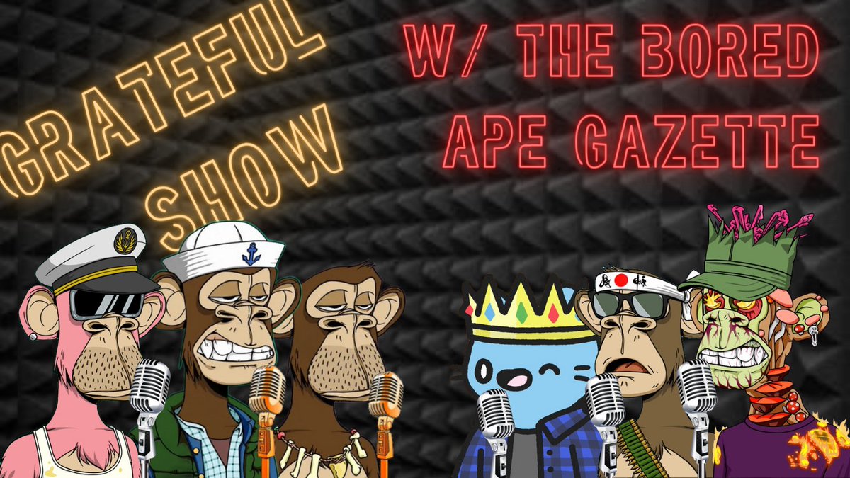 Ape4249's tweet photo. Tune in Tuesday where we'll be joined by the one and only @BoredApeGazette 📰🦧🗞️🦍

Grateful Show #53 W/ @gratefulape @beast_eth &amp; @tinoforbidden 🎙️

Listen here: https://t.co/3Ev0USLTcZ https://t.co/3Nmu2JUcHY