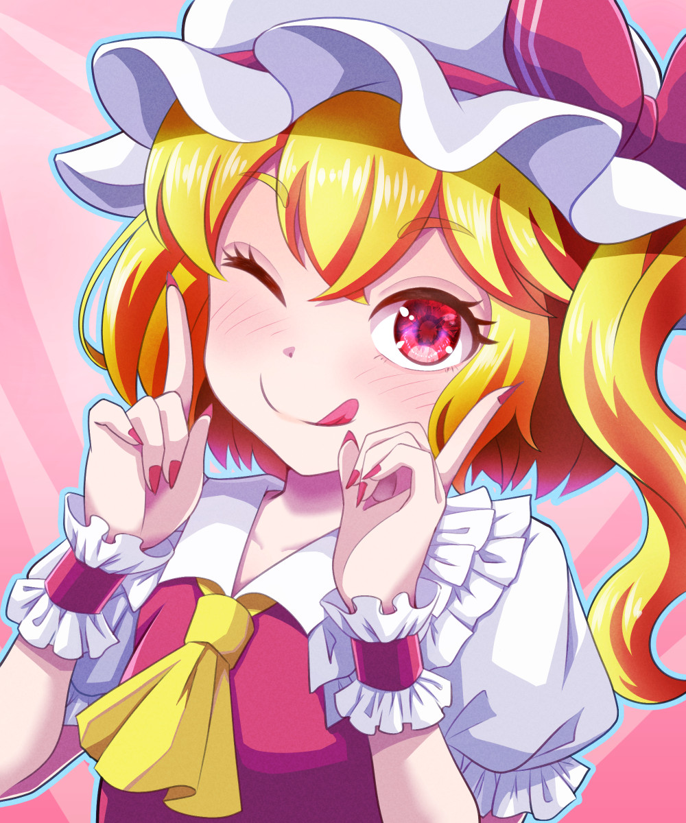 フランドール・スカーレット 「イラスト完成しました「えへへ、いっちばーん」第18回東方Project人気投票第」|きさらぎこうしのイラスト